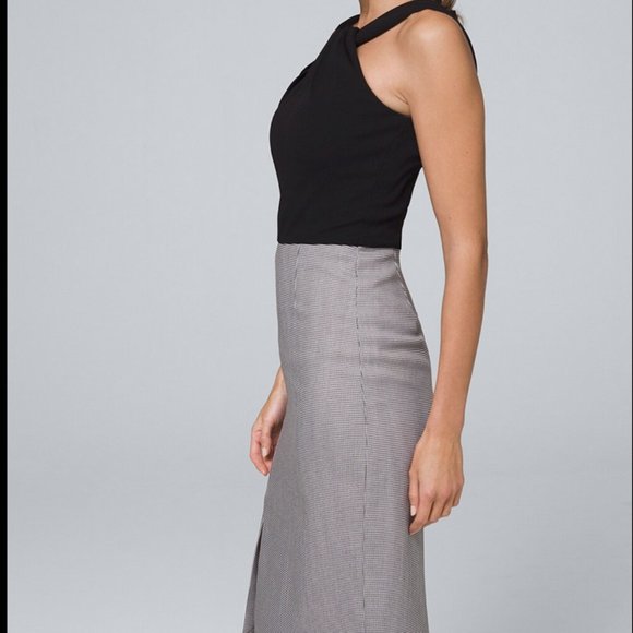 SOLD NWT White House Black Market Houndstooth Sheath Dress with Twixt Neckline - Picture 2 of 15